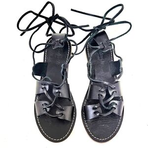 Madewell Black Leather Lace Up Gladiator Boardwalk Sandal Flats